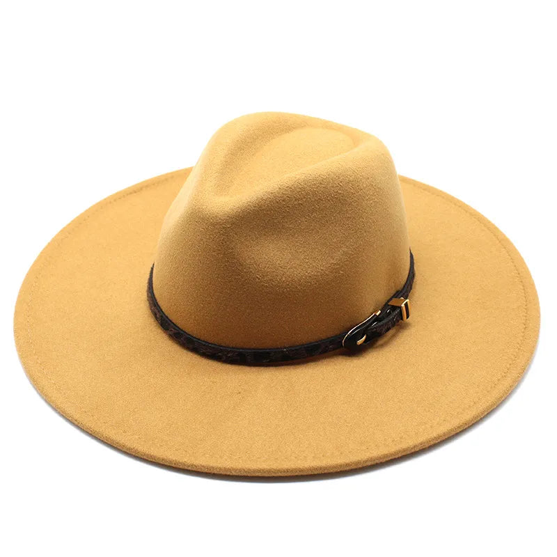 New Autumn And Winter Wool 9.5cm Big Brim Jazz Hat Men's And Women's Heart Top Chain Hat Felt Hat