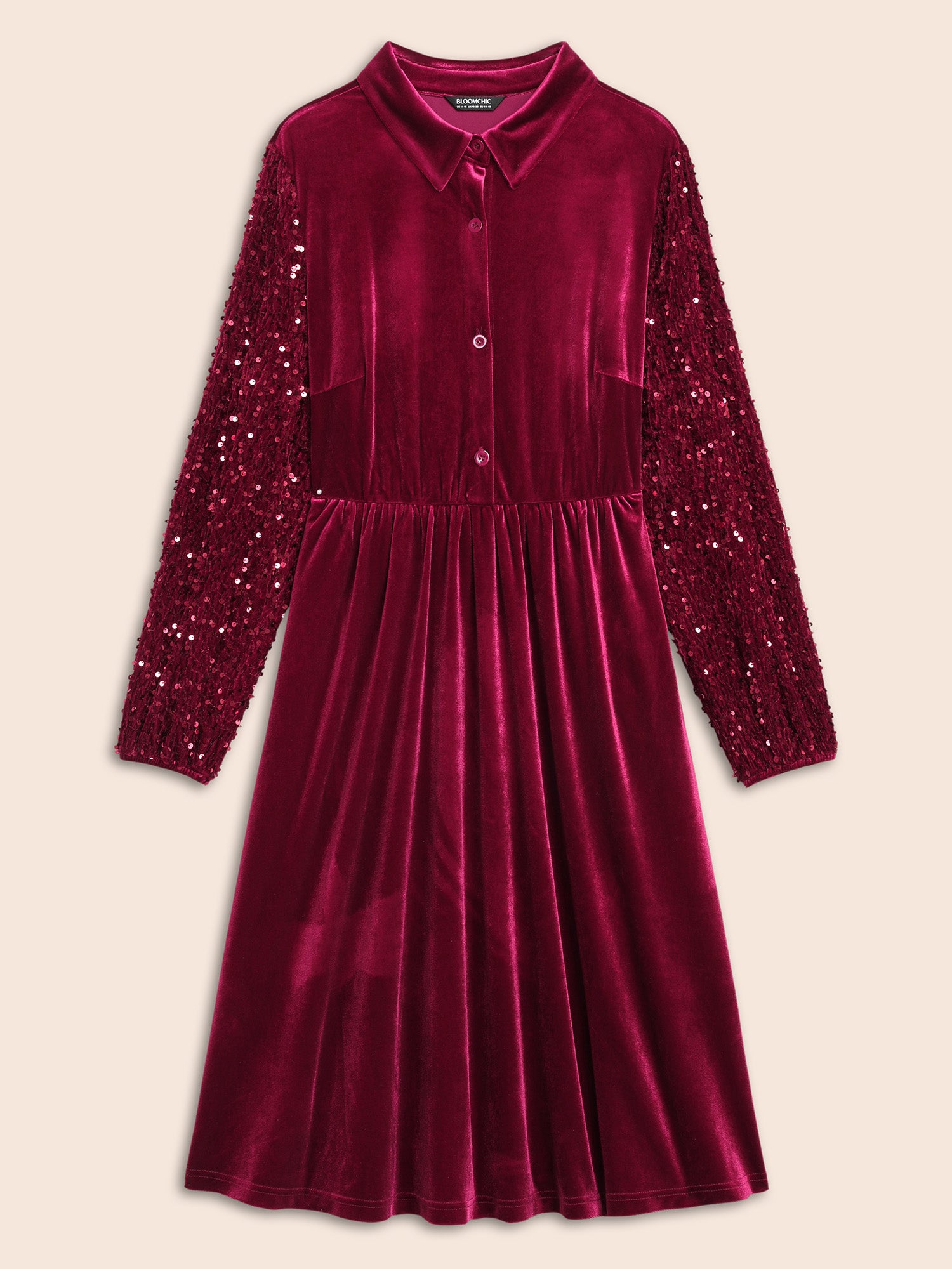 Shimmery Embellishments Shirt Collar Midi Dress