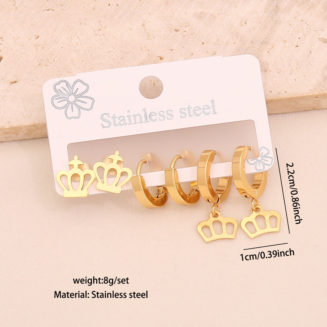3 Pairs Of Love Butterfly Stainless Steel Earrings Set Flower Crown Earrings E612