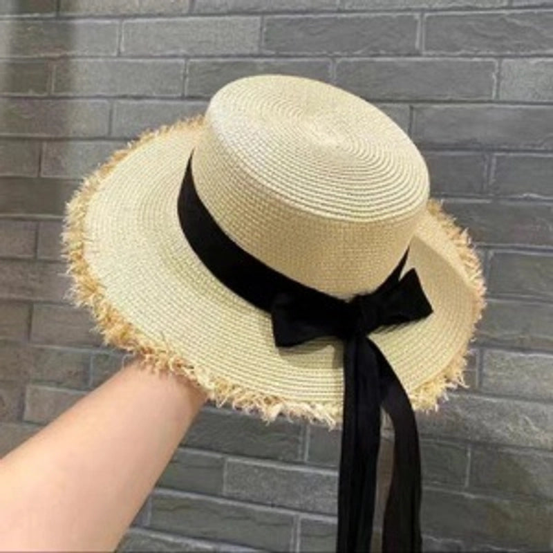 Women's Pastoral Minimalist Color Block Wide Eaves Straw Hat
