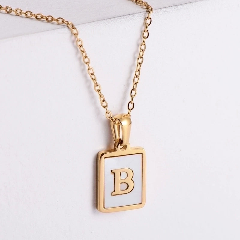 304 Stainless Steel 18K Gold Plated Minimalist Plating Letter Shell Pendant Necklace