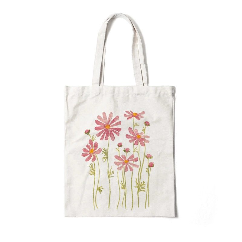 Women's Medium Canvas Flower Basic Classic Style Square Open Canvas Bag
