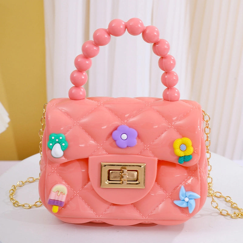 Women's Small PVC Color Block Streetwear Square Lock Clasp Handbag