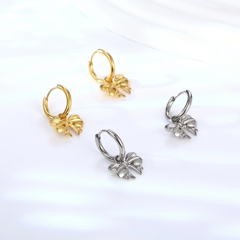 1 Pair Elegant Lady Bow Knot Plating 304 Stainless Steel 18K Gold Plated Drop Earrings