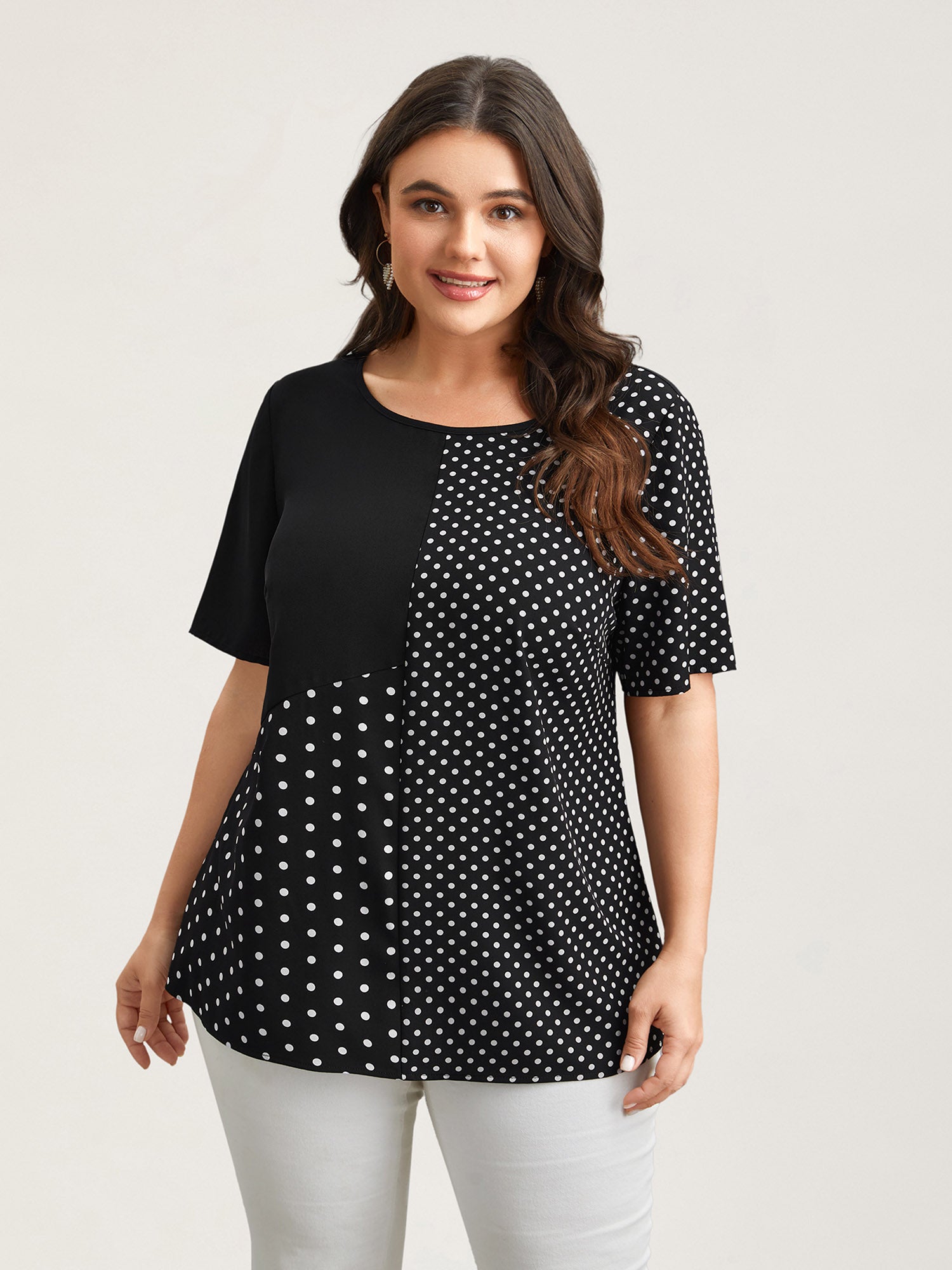 Polka Dot Panelled A-Line Shirt