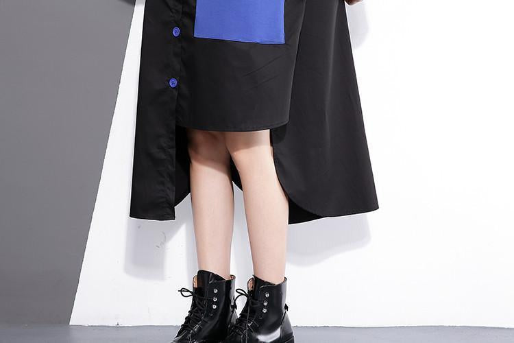Asymmetrical Yellow And Blue Button Up Shirt Dress