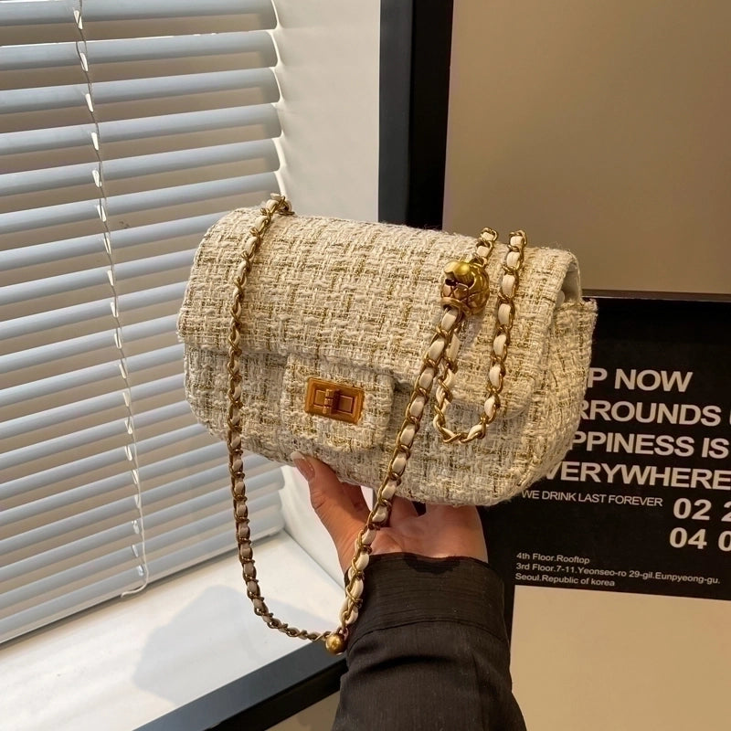 Women's Polyester Solid Color Classic Style Sewing Thread Square Lock Clasp Shoulder Bag