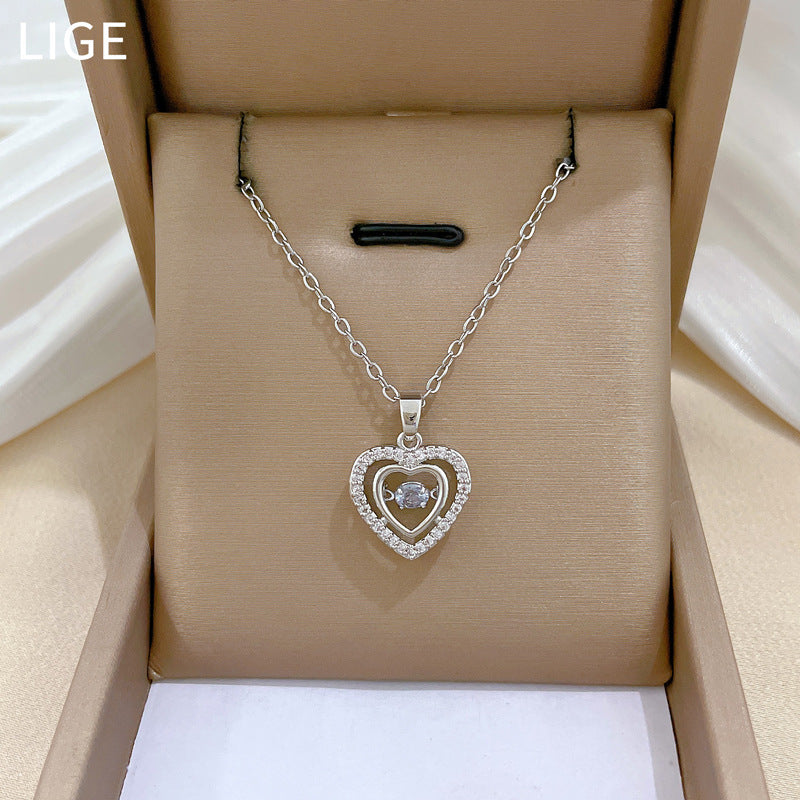 Love Double Layer Smart Gorgeous Full Diamond Necklace Women'S All-Match Clavicle Chain Titanium Steel Chain