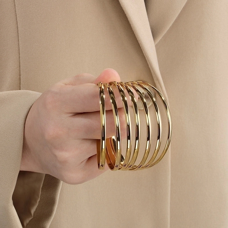 Minimalist Solid Color 304 Stainless Steel 18K Gold Plated Bangle In Bulk