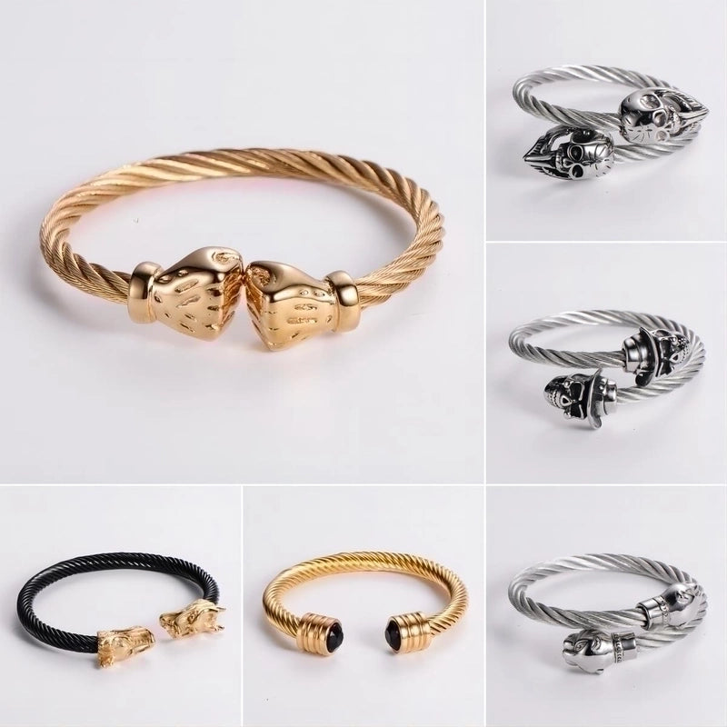 304 Stainless Steel 18K Gold Plated Hip-Hop Inlay Geometric Acrylic Pearl Bangle