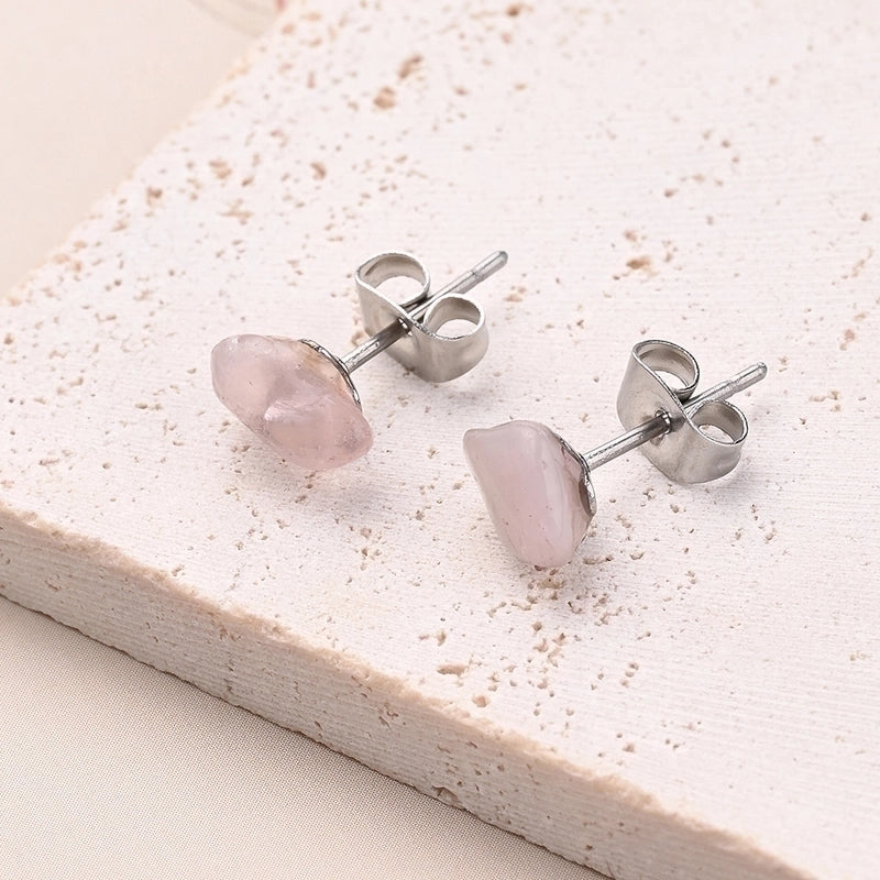 1 Pair IG Style Casual Irregular Simple Irregular Polishing Inlay 304 Stainless Steel Natural Stone Crystal Agate Obsidian Ear Studs