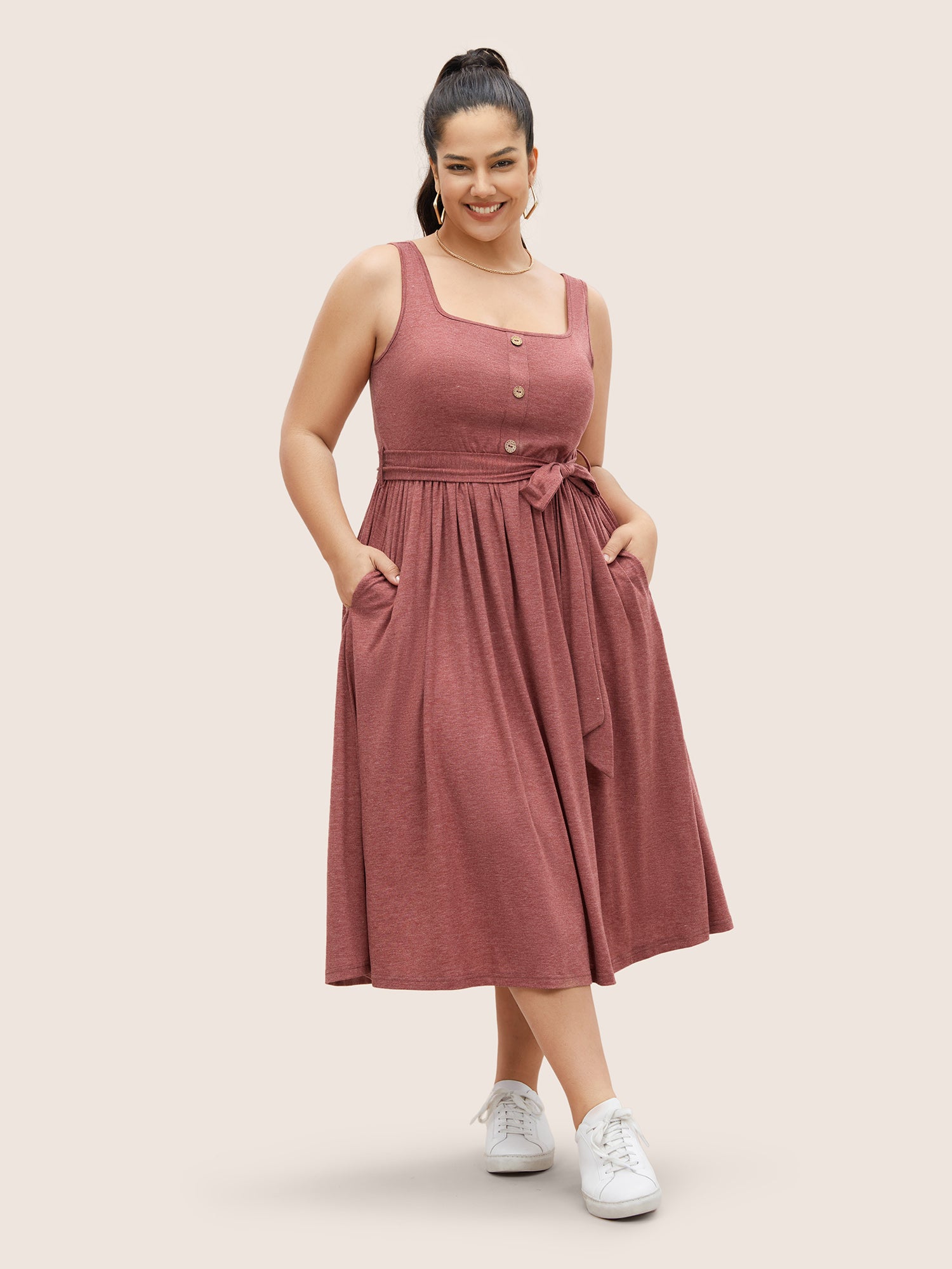 Supersoft Essentials Button Detail Belted Gathered Dress