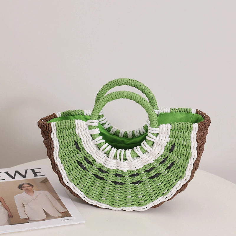Women's Medium Spring&summer Straw Watermelon Vacation Shell String Straw Bag