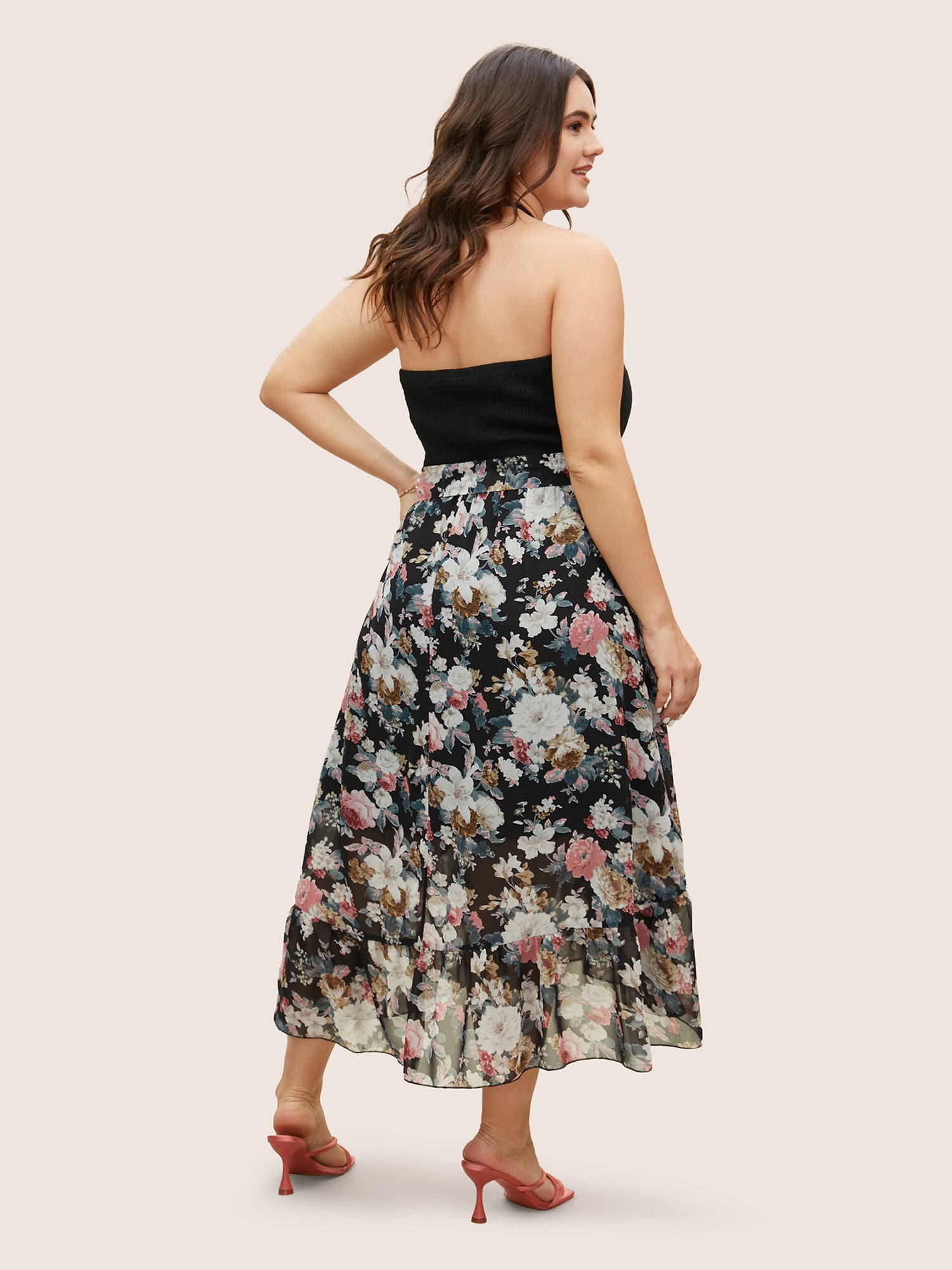 Halter Neck Patchwork Floral Belted Dress