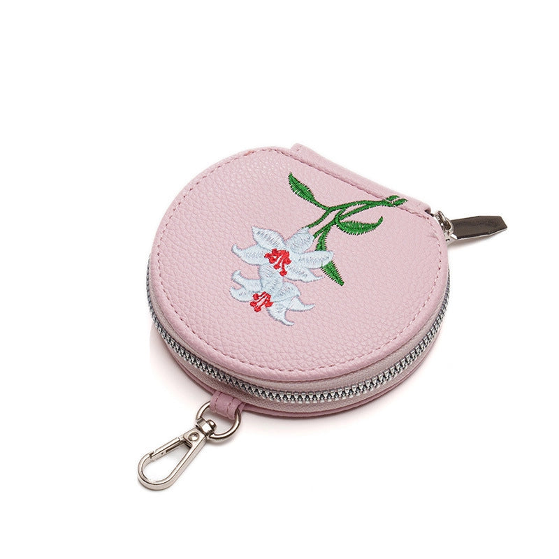 Women's Pu Leather Letter Flower Elegant Round Square Zipper Flip Cover Phone Wallets