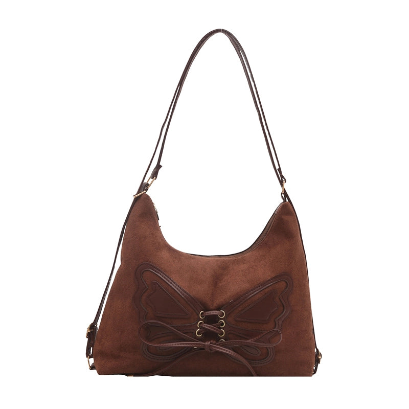 Women's Medium Suede Solid Color Butterfly Streetwear Square Zipper Shoulder Bag