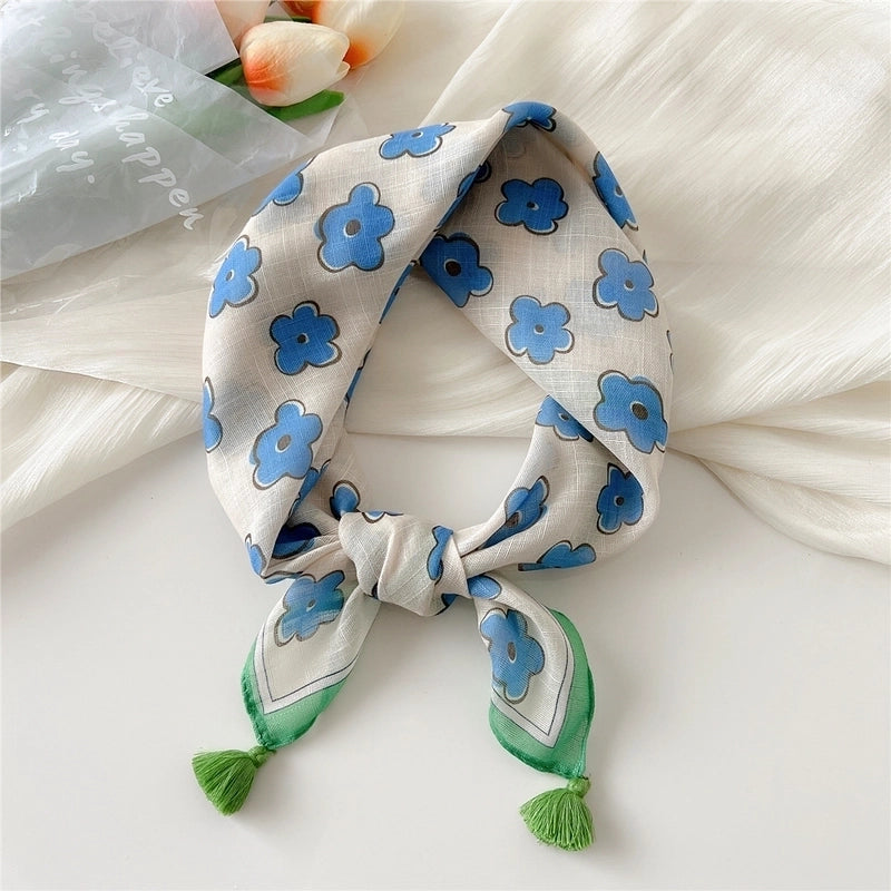 Women's Elegant Minimalist Flower Cotton And Linen Silk Scarf