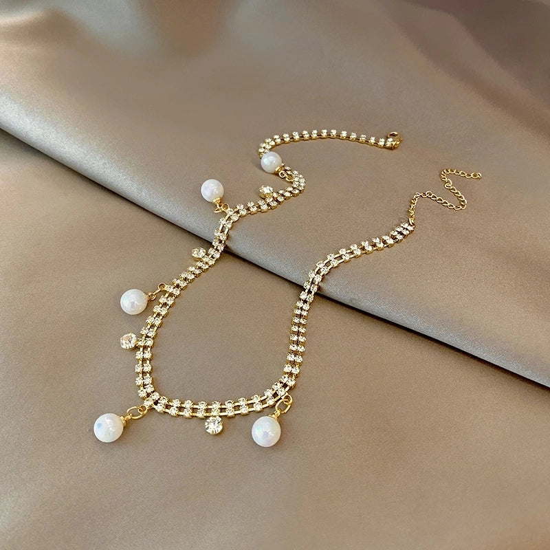 Fashion Flower Butterfly Titanium Steel Copper Pearl Plating Inlay Rhinestones Pendant Necklace 1 Piece