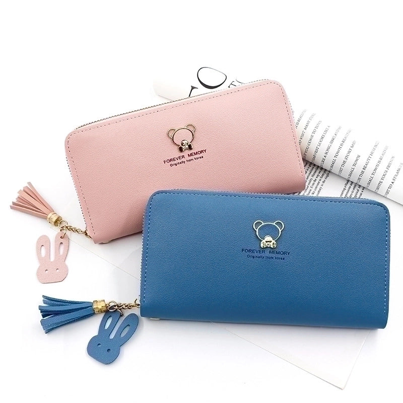 Women's Cartoon Pu Leather Tassel Zipper Wallets