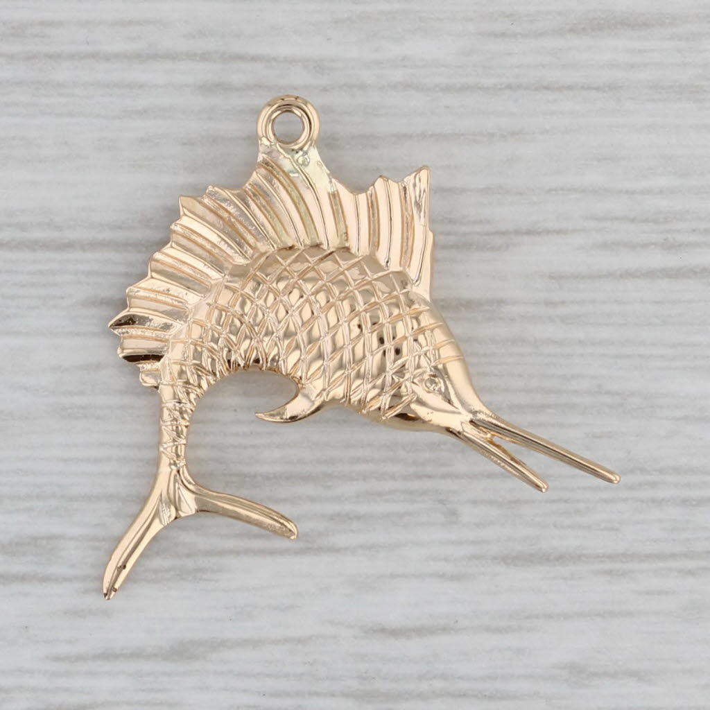 Swordfish Pendant Charm 14k Yellow Gold Fishing Nautical