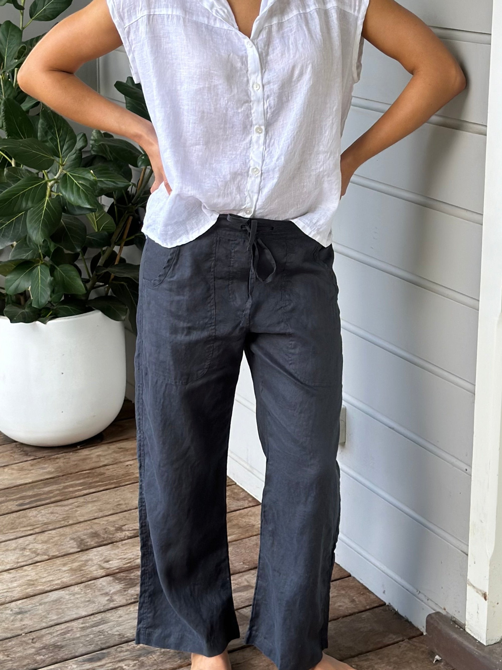 fleur straight  leg pants - charcoal linen