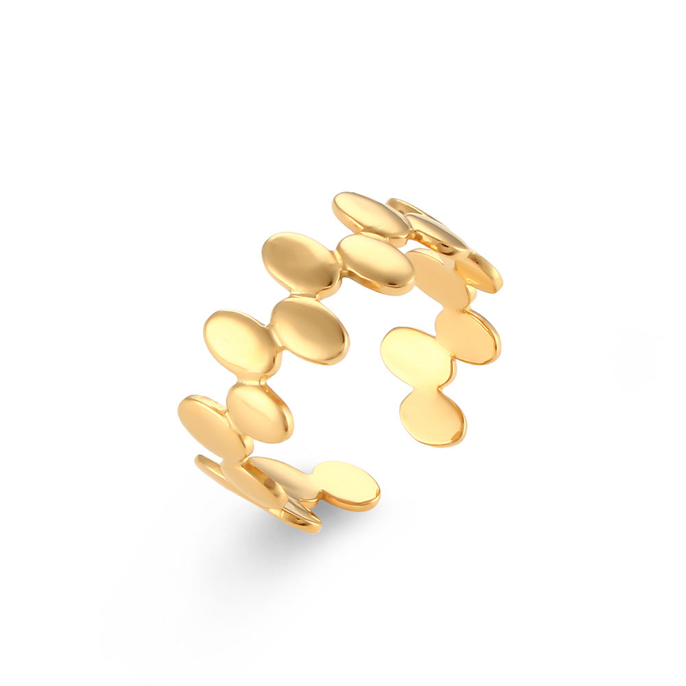 Women Fashion Stripe Geometric Stainless Steel 18K Gold Plated Rings