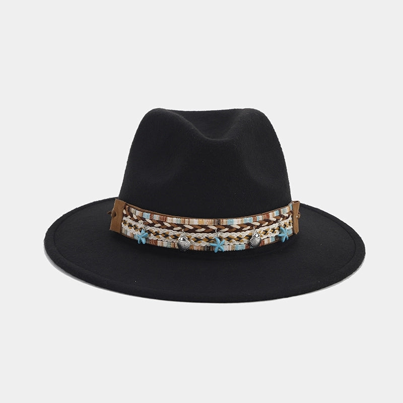 Women's Elegant Basic Solid Color Big Eaves Fedora Hat
