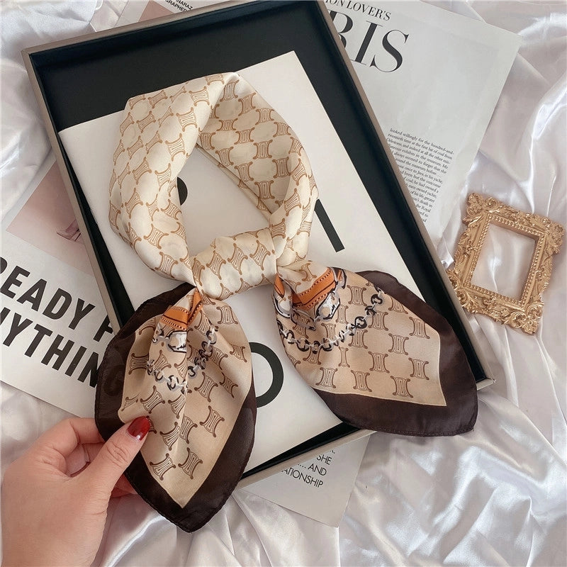 Women's Elegant Letter Flower Satin Silk Scarf