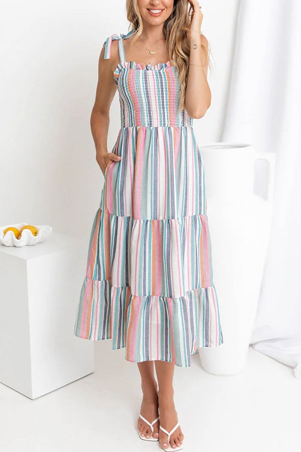 Stripe Print Sleeveless Casual Dress