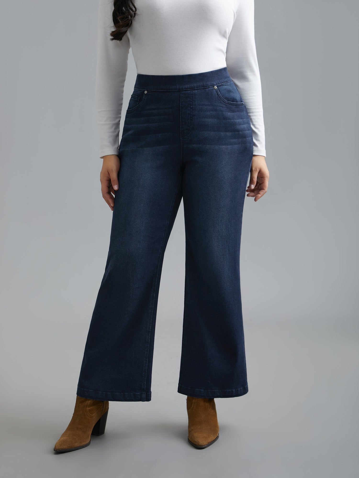 Elastic Waist Pocket Bootcut Jeans