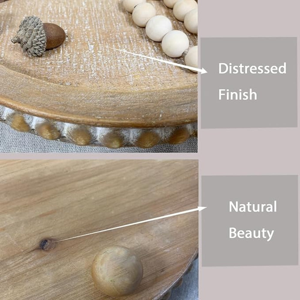 Versatile Round Wooden Beaded Edges Serving Tray