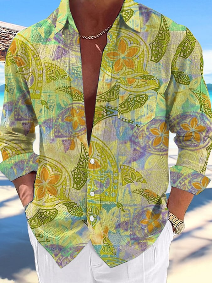 Men's Casual Hawaiian Turtle Print Lapel Shirt