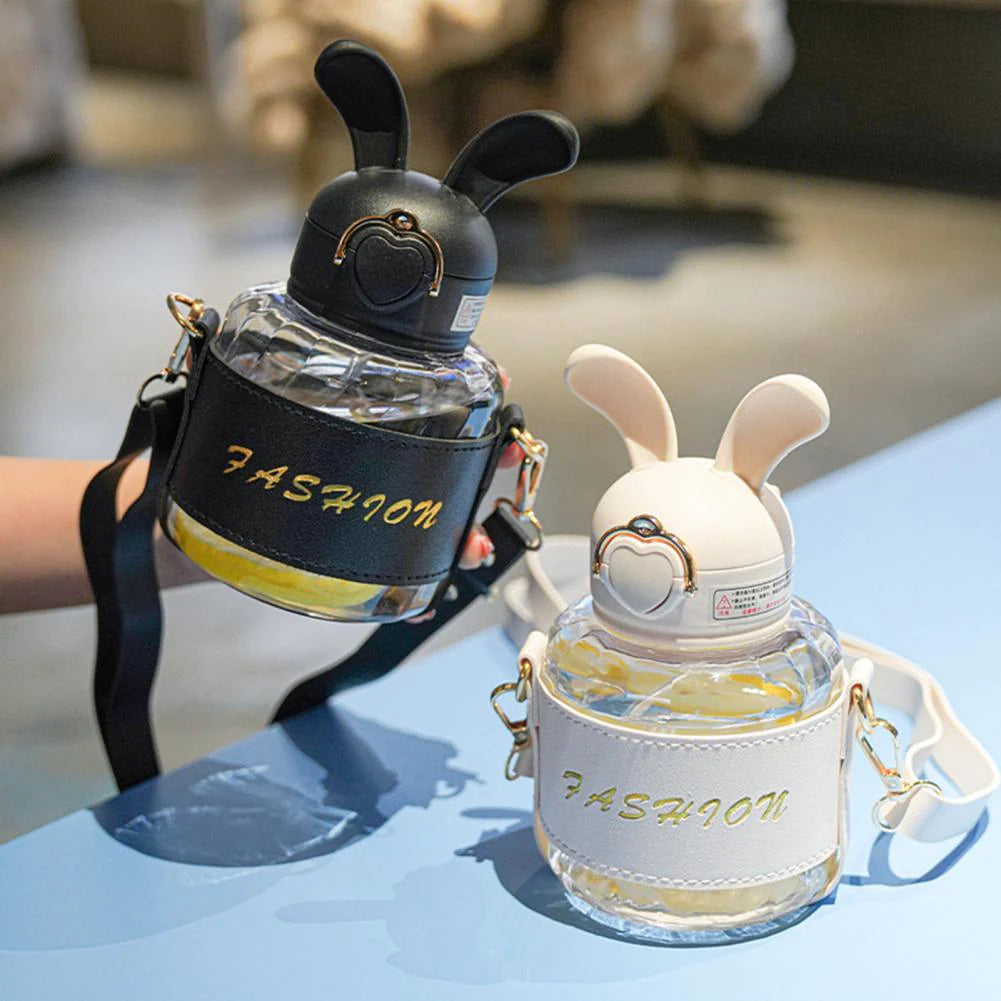 Cute Rabbit Shape Straw Bottle with Protector Case