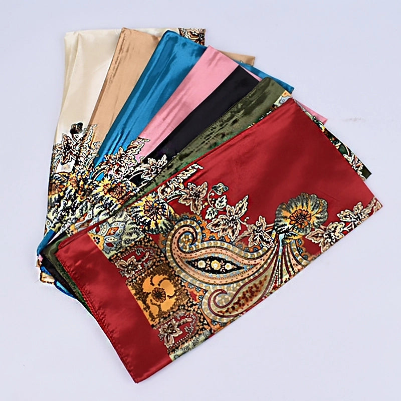 Women's Fashion Flower Satin Printing Silk Scarves