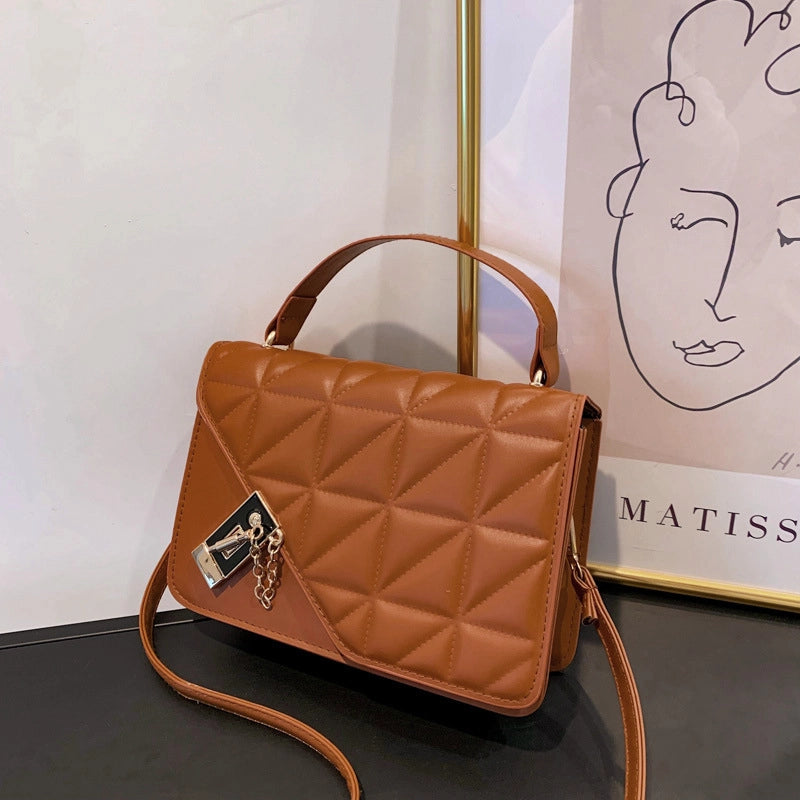 Women's Small Pu Leather Solid Color Basic Square Lock Clasp Handbag Crossbody Bag