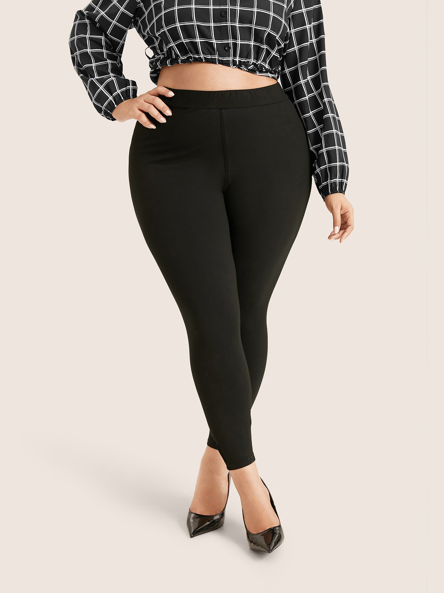 High Rise Pleated Elastic Waist Skinny Leggings