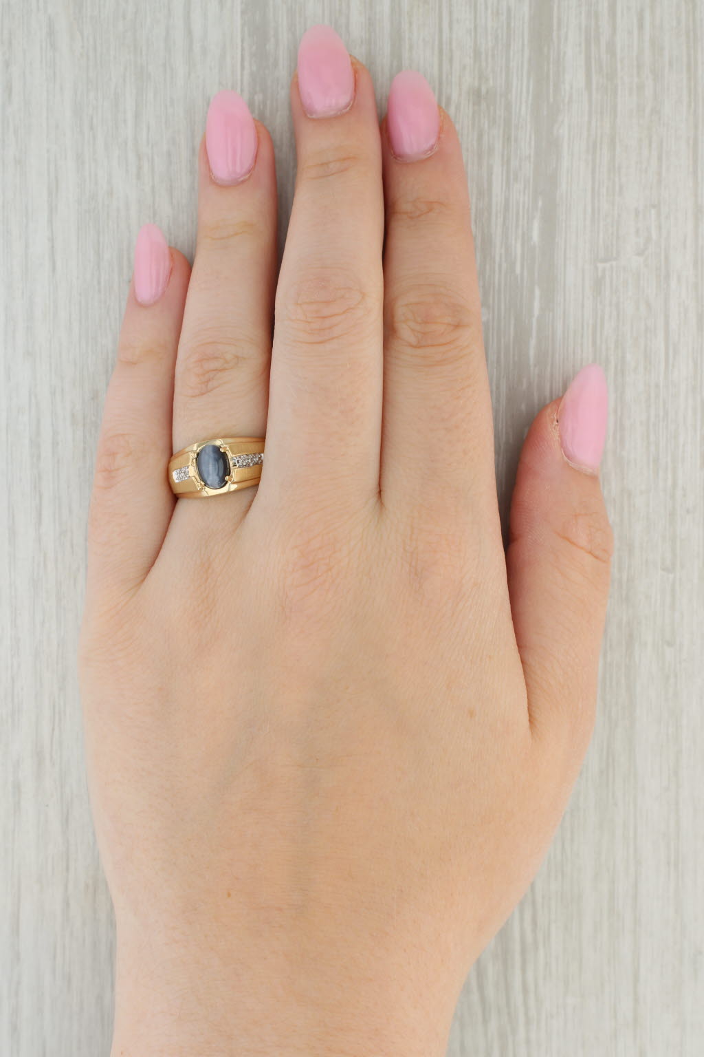 Glass Cat's Eye Oval Cabochon Ring 10k Yellow Gold Size 11 Men's