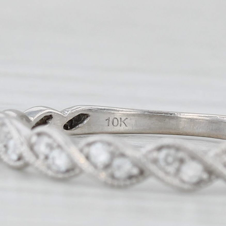 0.10ctw Diamond Wedding Band 10k White Gold Stackable Ring Size 7.5