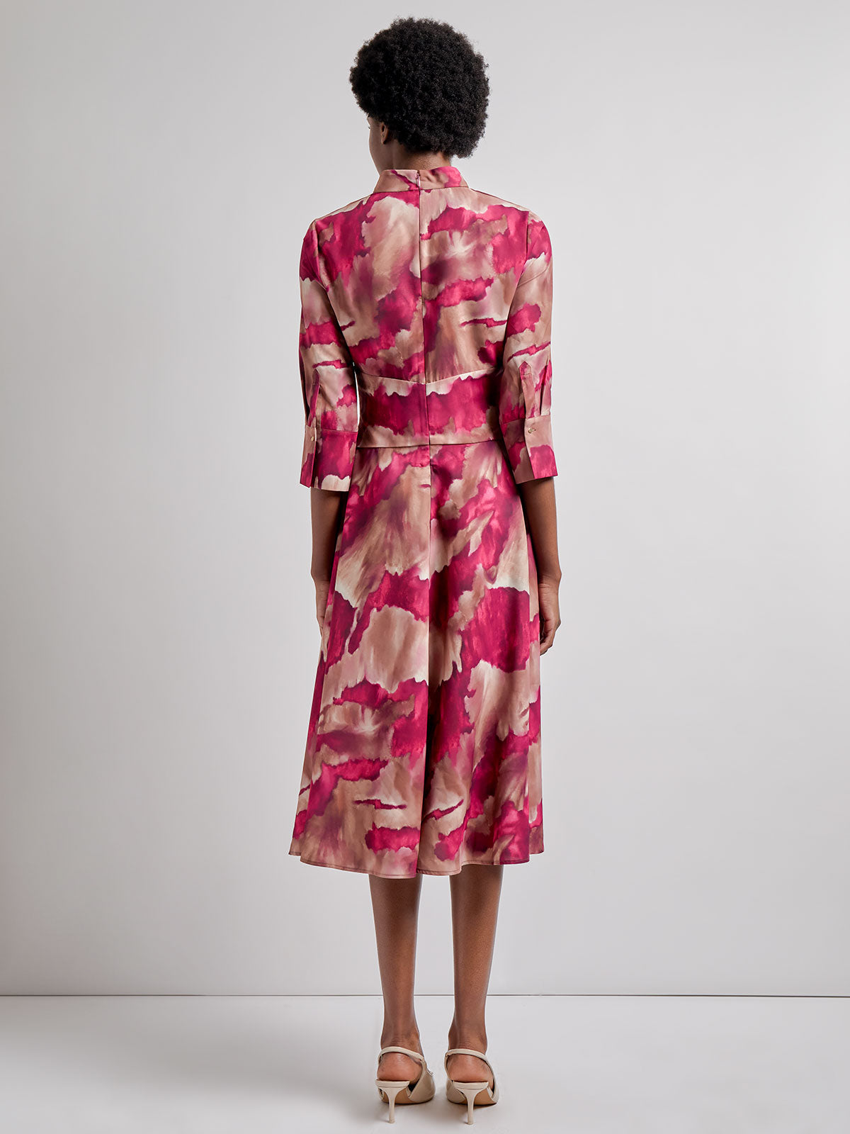 Fit & Flare Woven Watercolor Print Midi Dress - Modern Fit