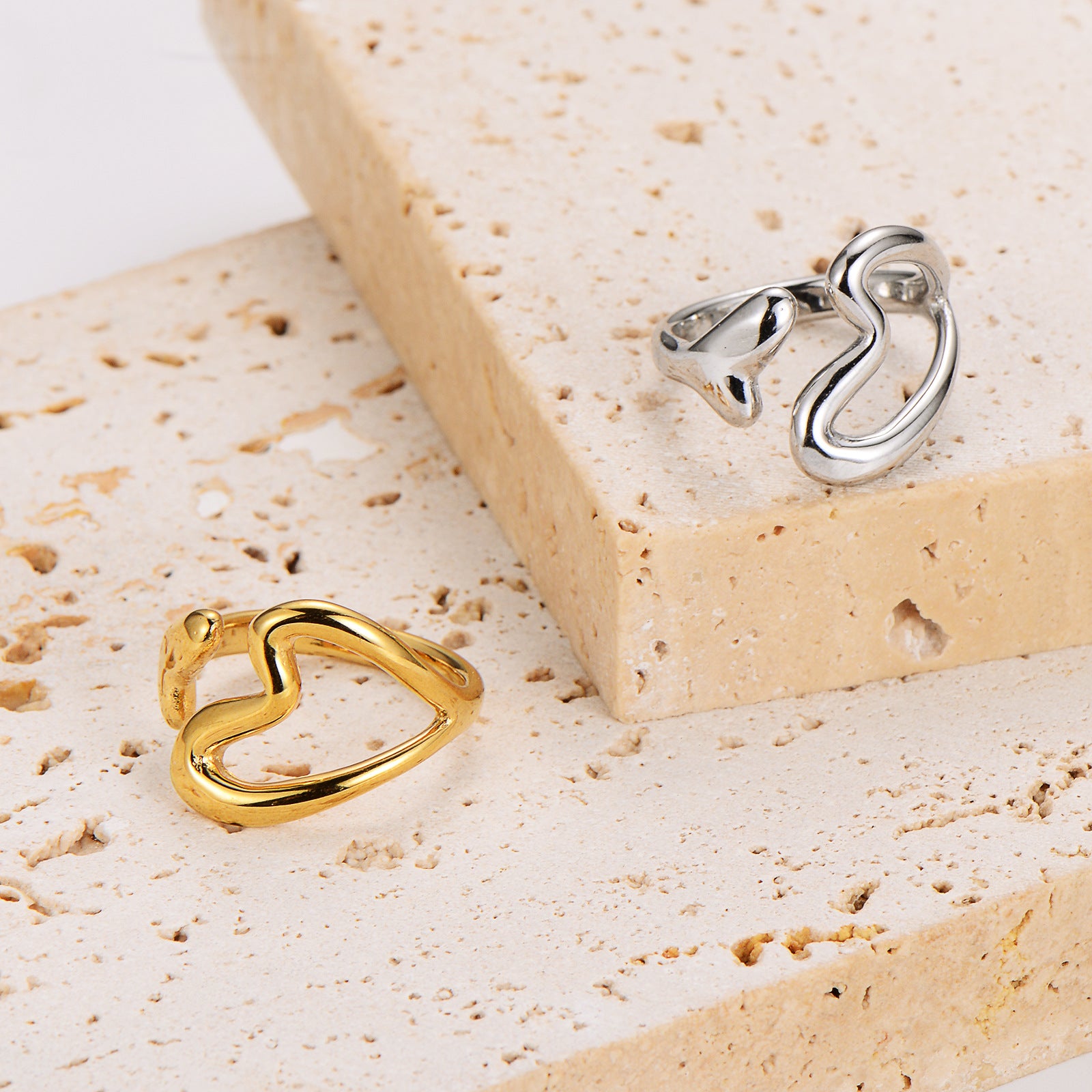 Aml Personality Simple Niche Design Hollow Love Open Ring Female All-Match Ring