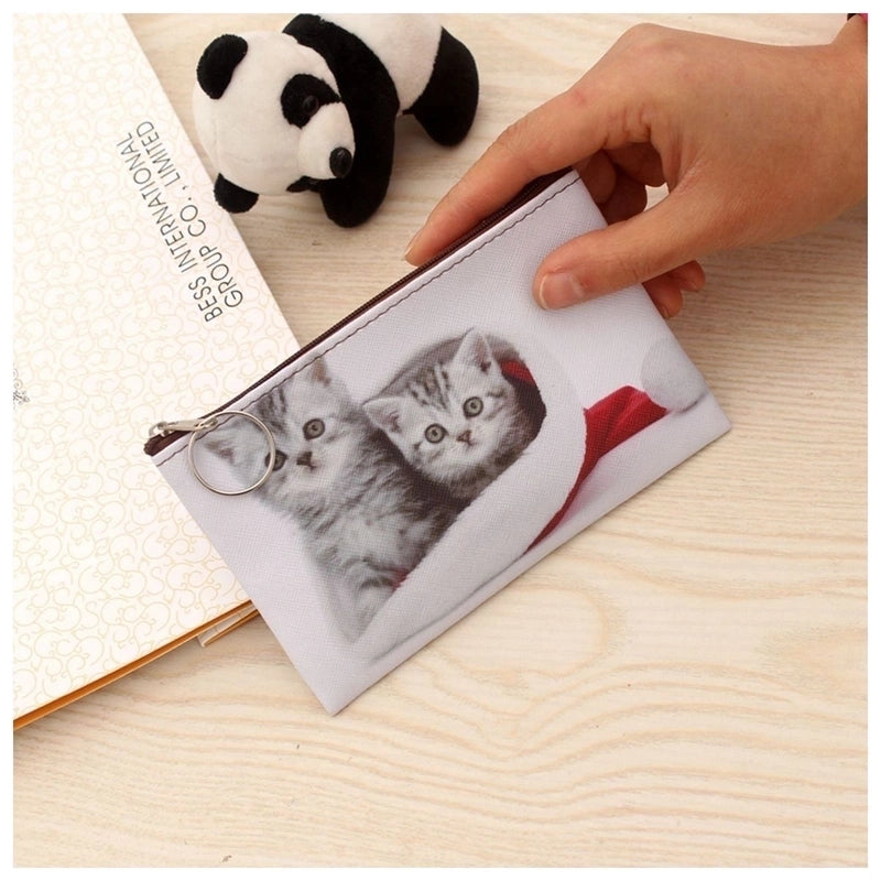 3 Pieces Women's Cat Pu Leather Zipper Coin Purses