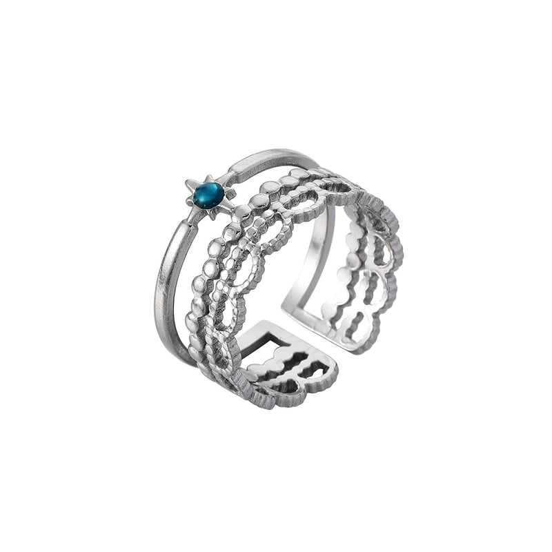 Ethnic Style Sun Star 304 Stainless Steel Artificial Gemstones Rhinestones Enamel Inlay Open Rings