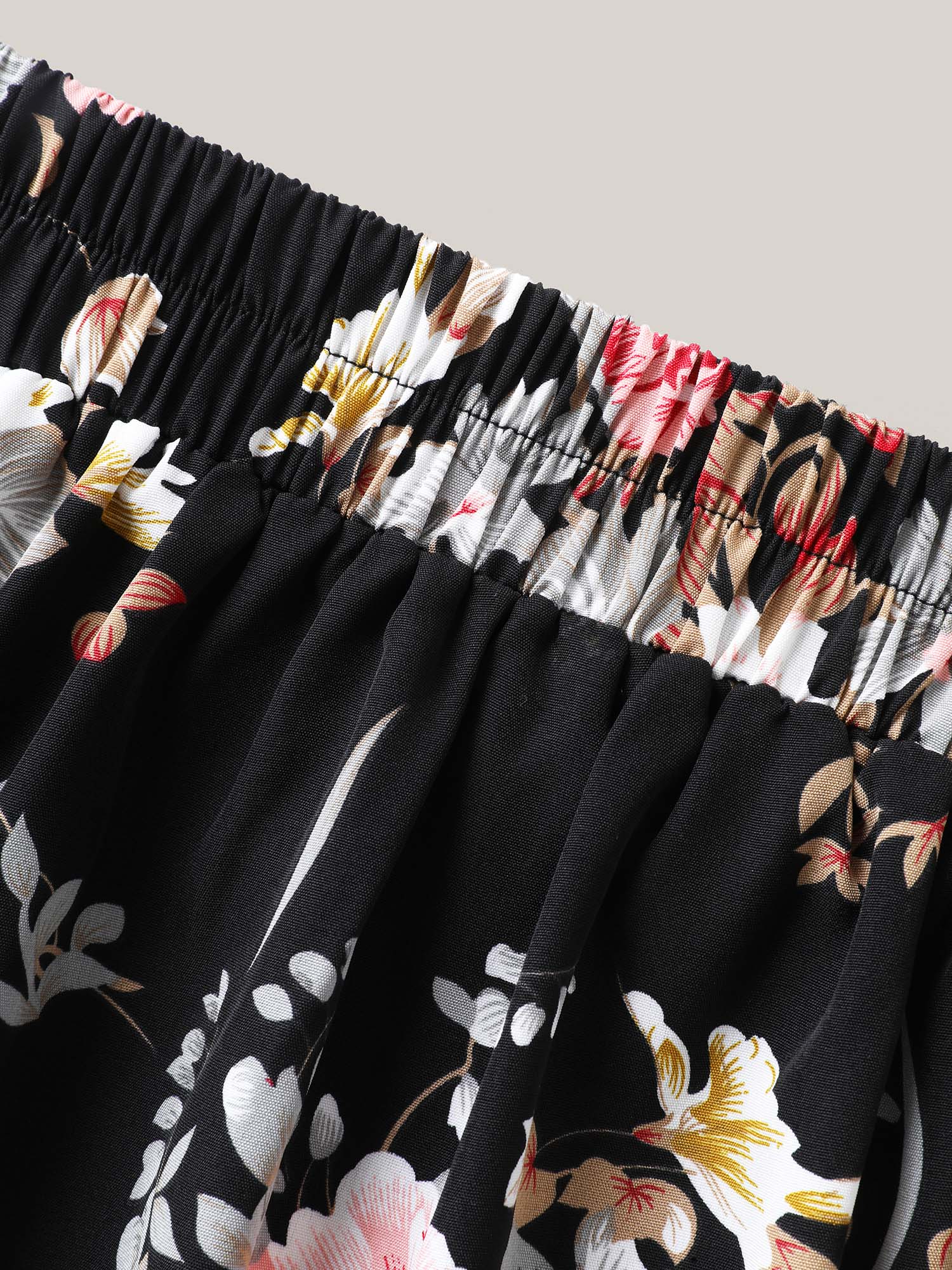 Floral Print Pockets Wide-Leg Pants