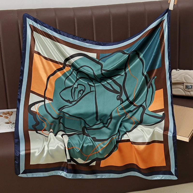 Women's Elegant Rose Satin Silk Scarf