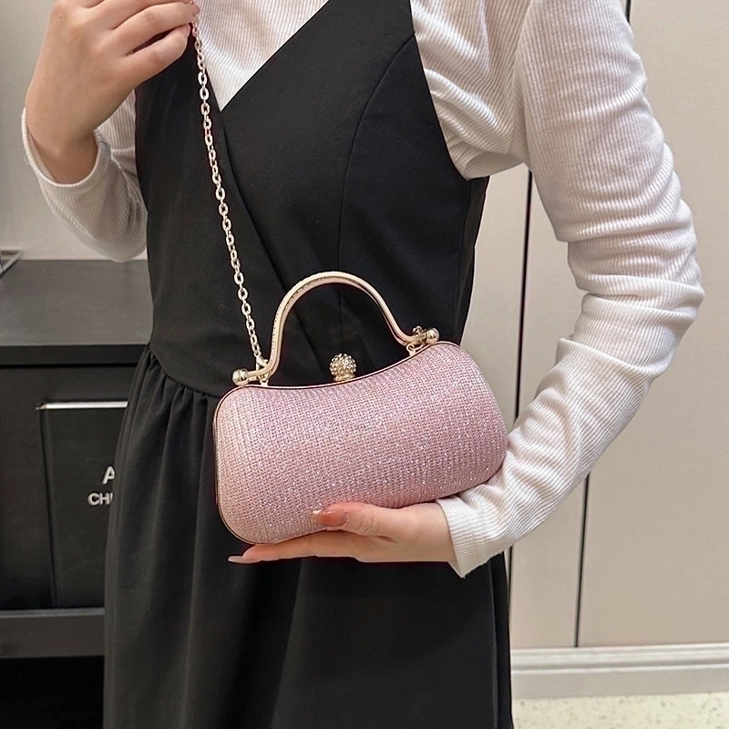 Pink Gold Silver Polyester Solid Color Sewing Thread Pillow Shape Evening Bags