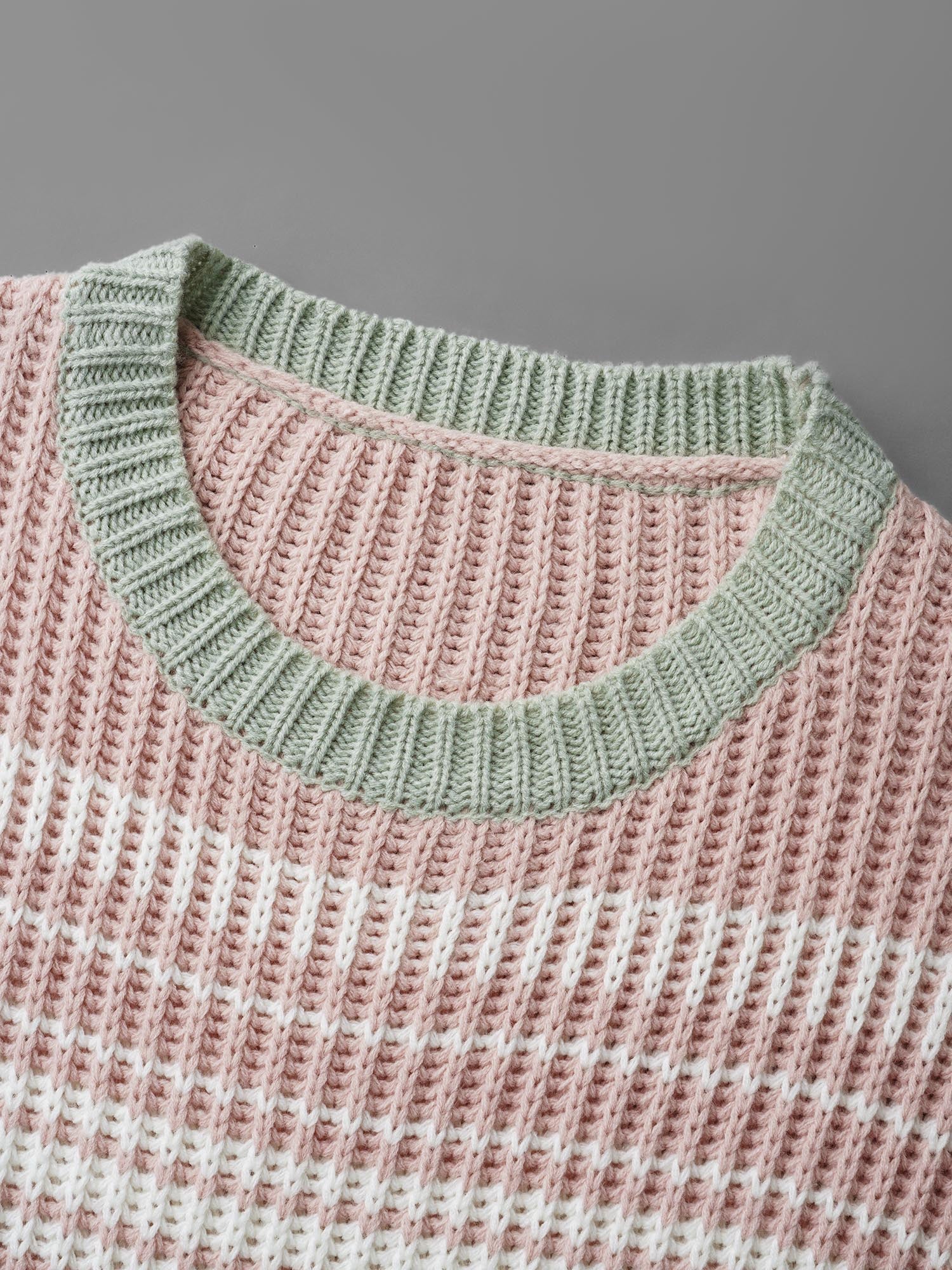 Striped Contrast Colors Ribbed Pullover