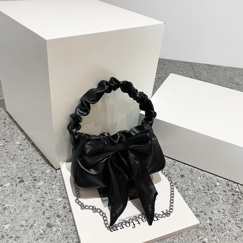 Women's Small Pu Leather Bow Knot Elegant Zipper Handbag