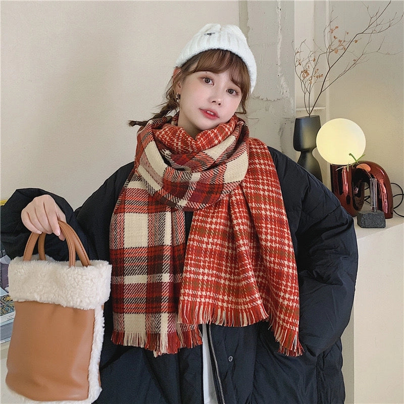 Autumn And Winter Atmosphere Cashmere Plaid Scarf Women's Winter Warm Retro Couple Student Shawl