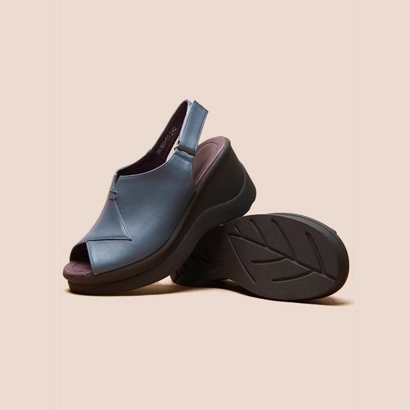 Soft Leather Platform Sandals Peep Toe Slingback High Heel Sandals in Black/Blue/Beige