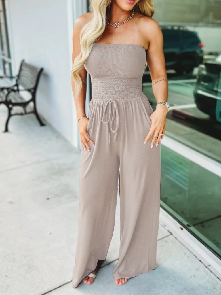 🔥LAST DAY PROMOTION - 49% OFF🔥Off Shoulder Solid Color Smocked Jumpsuit